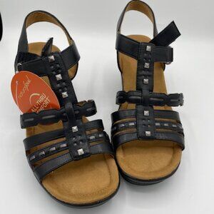 Natural Soul Rory Size 9M Comfort Sandal Wedge Heel Stud Black